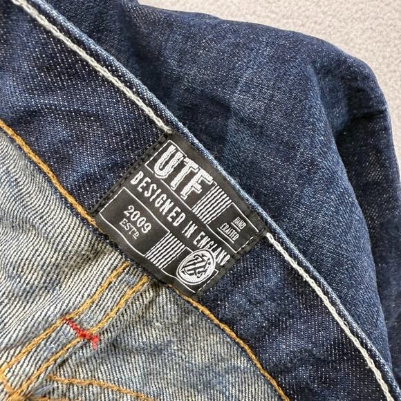 Under Two Flags Jeans Men's 30 Blue Selvedge Denim Dark Wash Whisker Button Fly - Picture 13 of 15